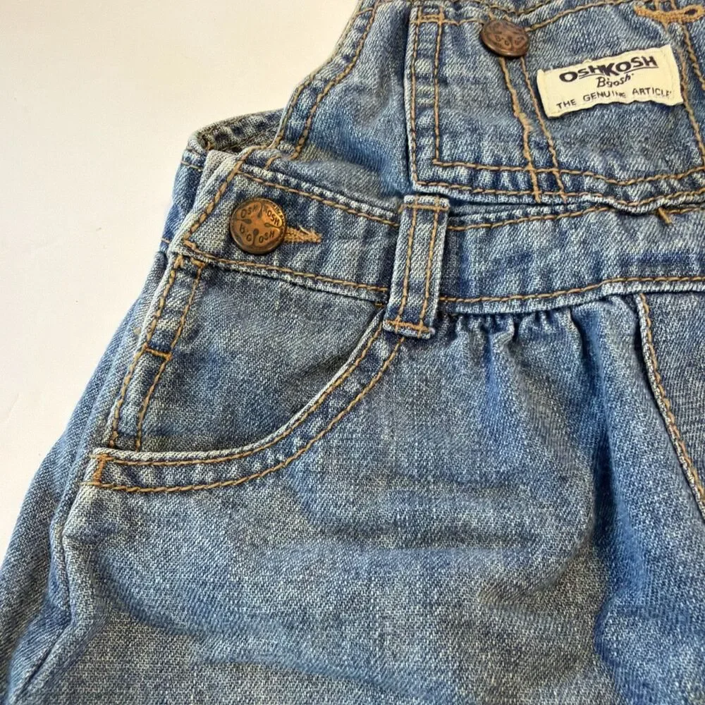 Oshkosh Girls Size 12M Jumper Overall Dress Jean Denim Vestback Cotton Pocket